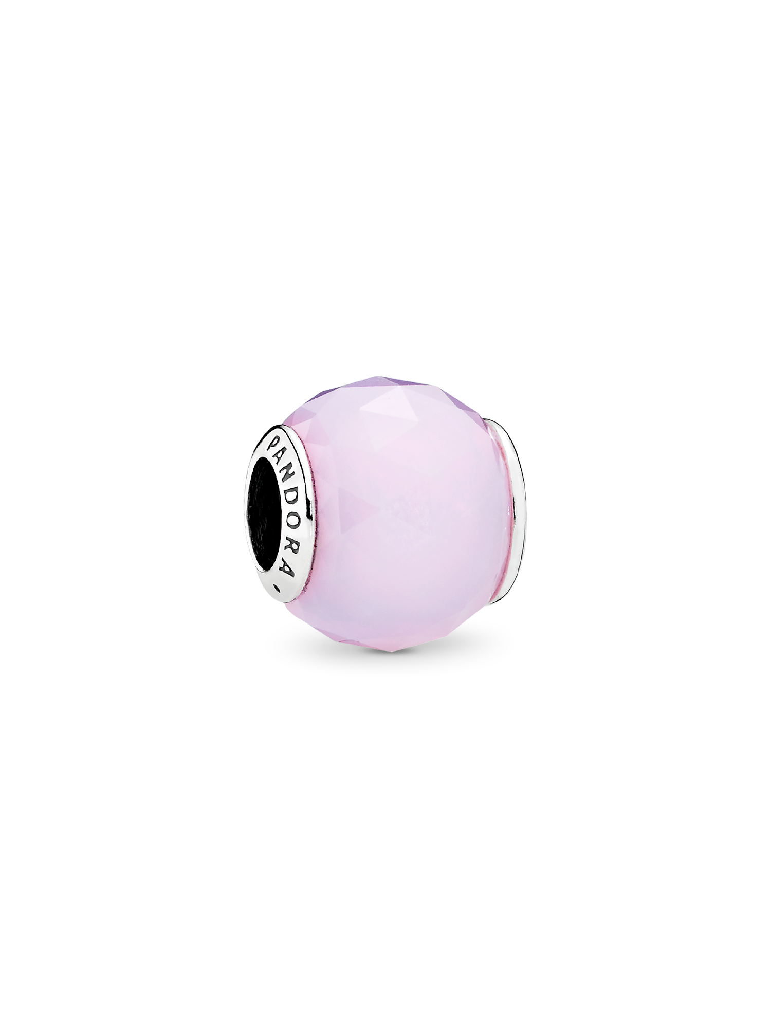 Abstract silver charm with faceted opalescent pink crystal
