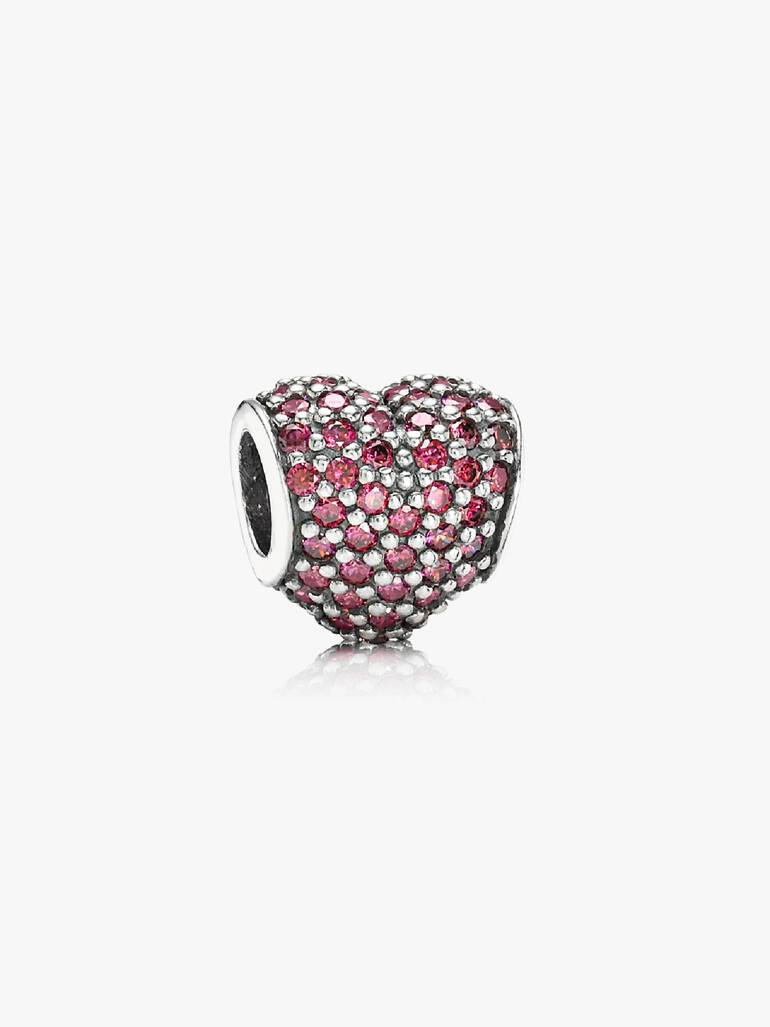 Heart pave silver charm with cubic zirconia