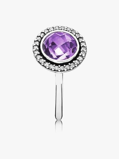 Silver ring with clear and purple cubic zirconia
