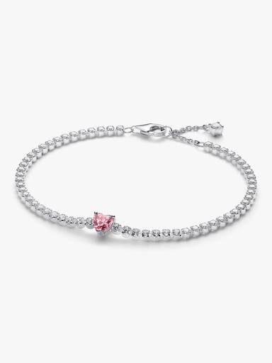 Braceletee de Tenis Coração Brilhante Rosa