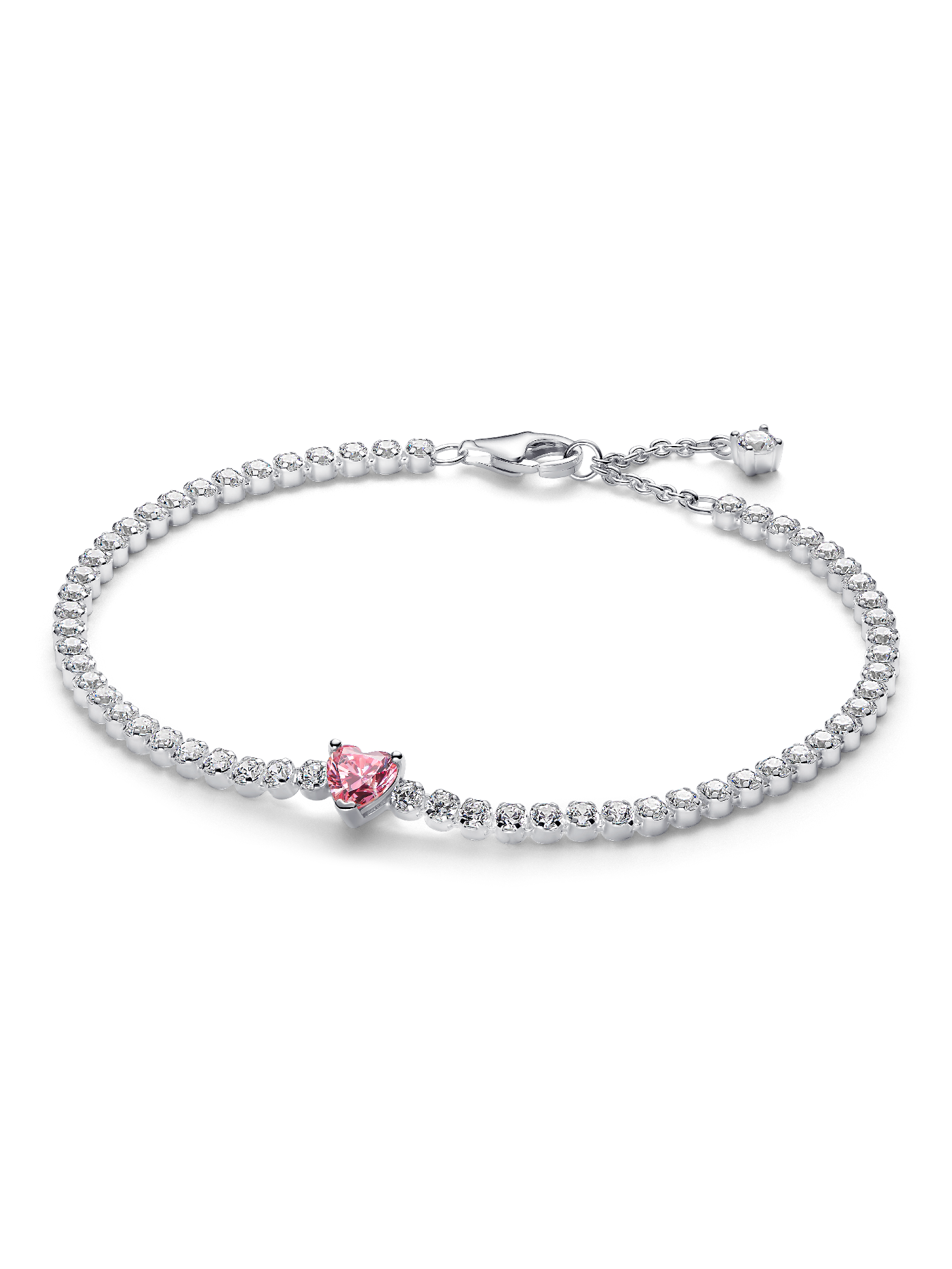Braceletee de Tenis Coração Brilhante Rosa