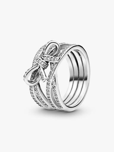 Bow silver ring with clear cubic zirconia