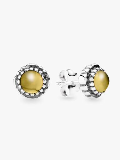 Silver stud earring, birthstone-November, citrine