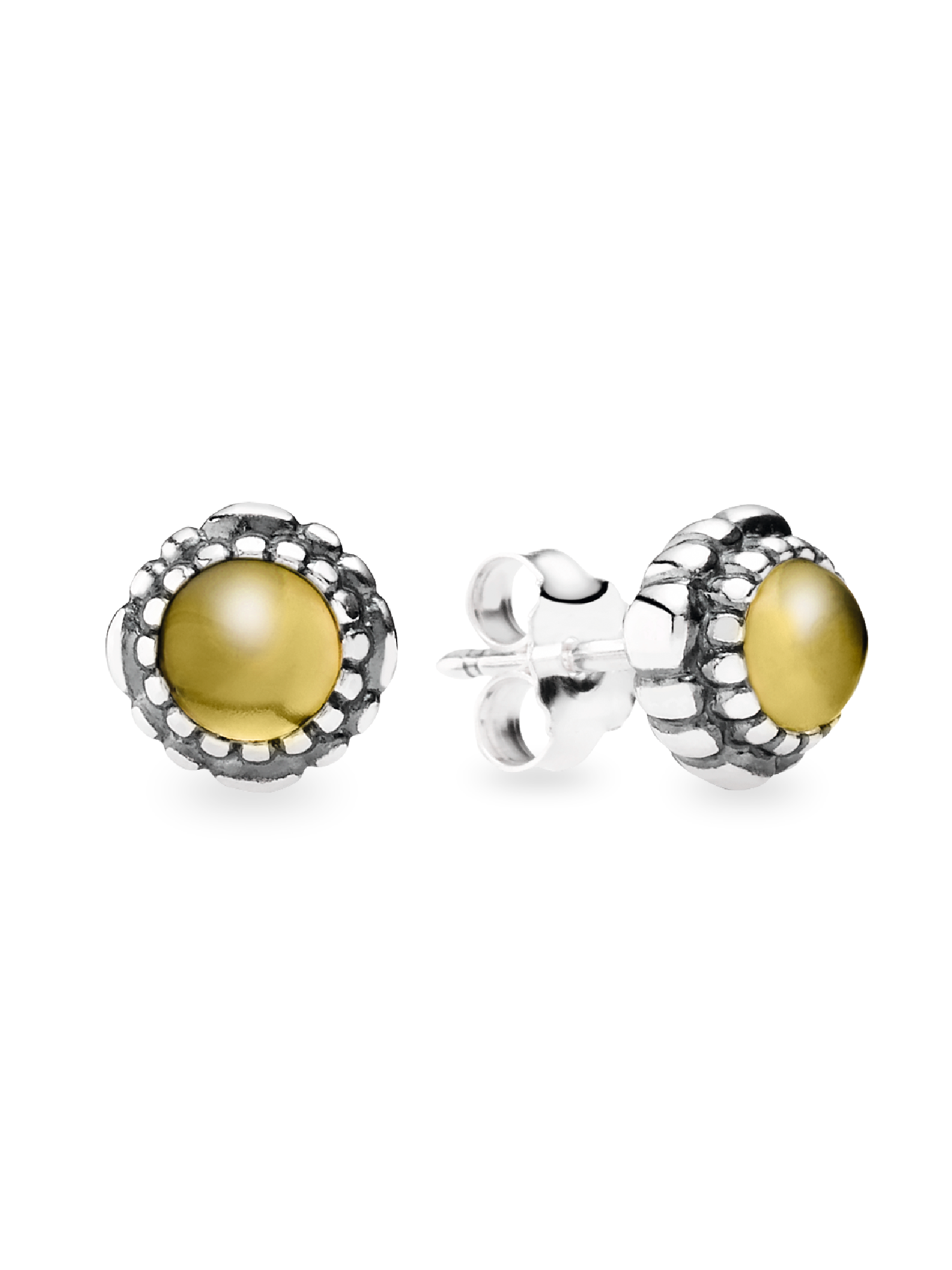 Silver stud earring, birthstone-November, citrine
