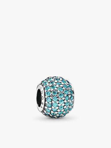 Abstract pave silver charm with teal cubic zirconia