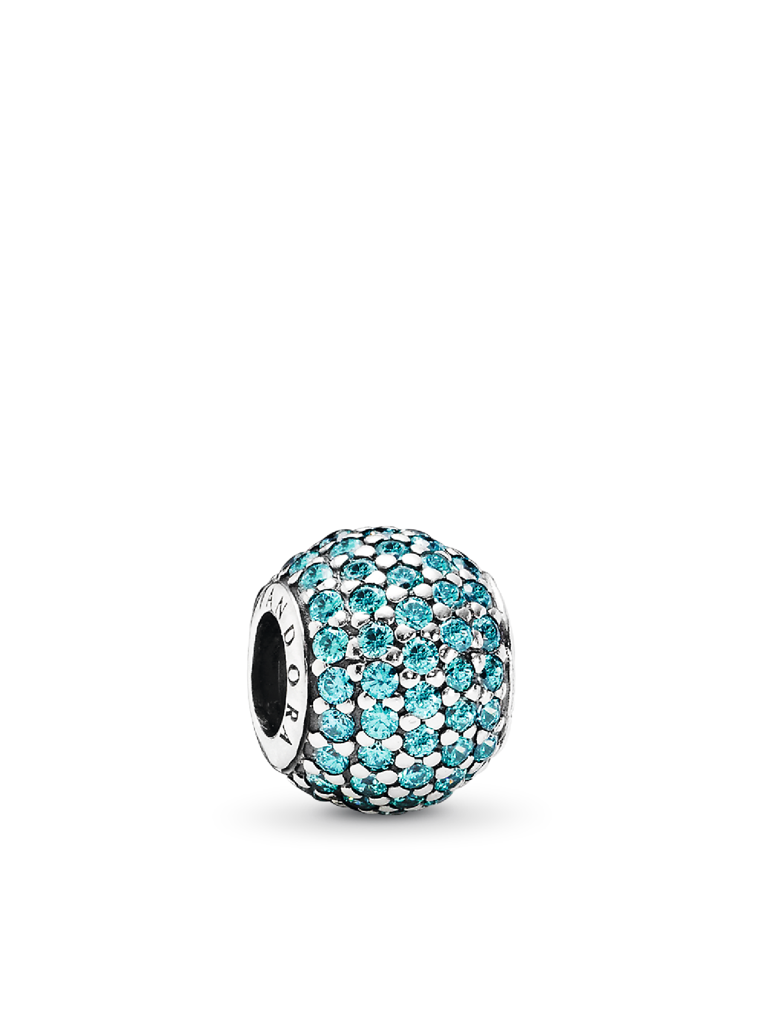 Abstract pave silver charm with teal cubic zirconia