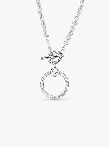 T-bar O-pendant sterling silver necklace