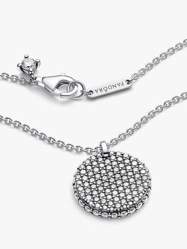 Round disc sterling silver collier with clear cubic zirconia