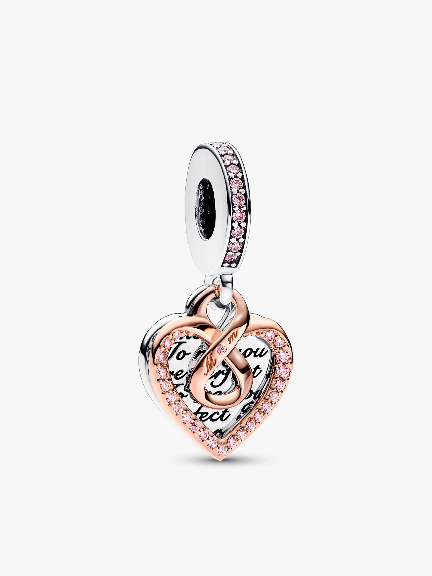 Charm pendente duplo de dois tons coração infinito.