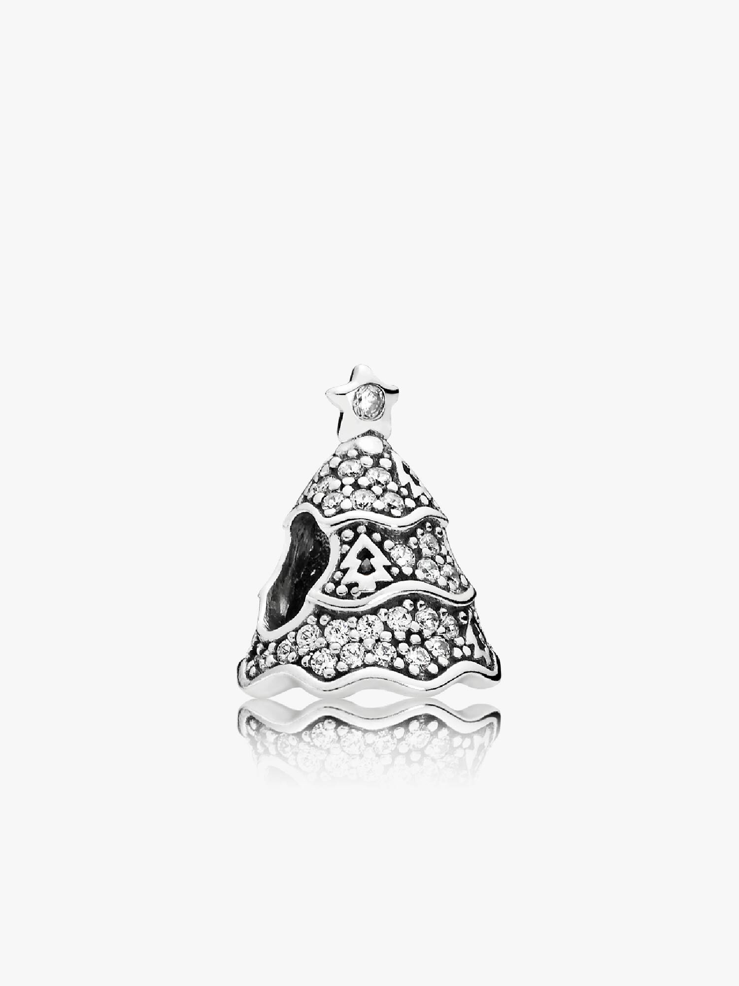 Christmas tree silver charm with clear cubic zirconia