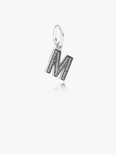 Letter M silver dangle with cubic zirconia