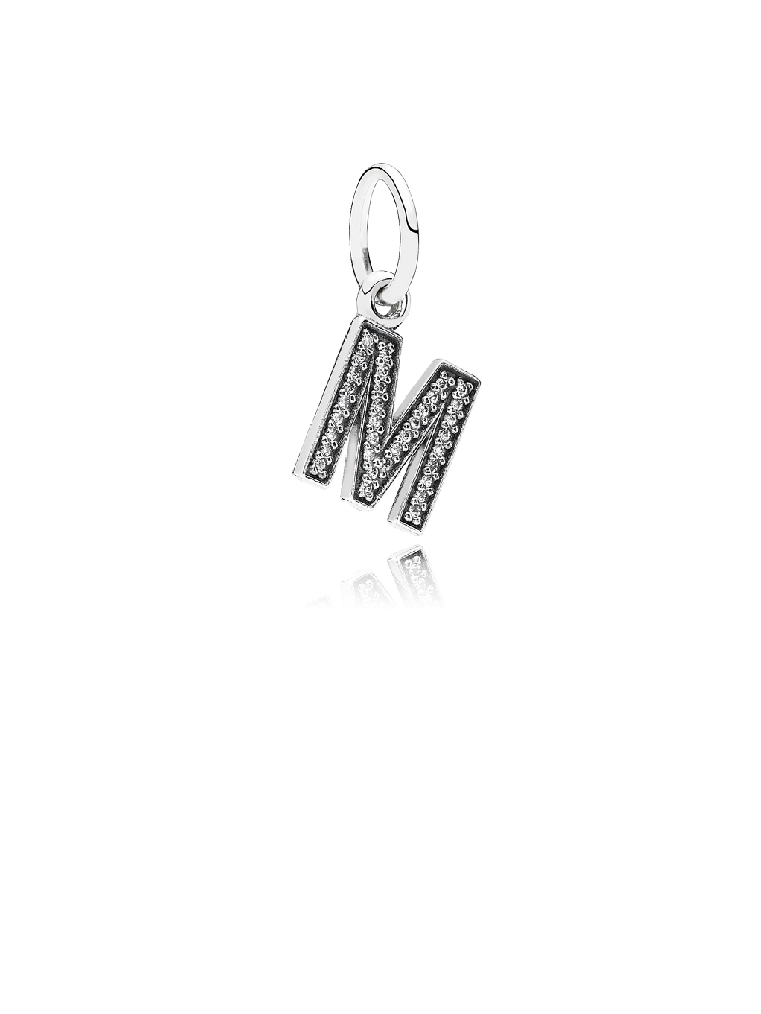 Letter M silver dangle with cubic zirconia