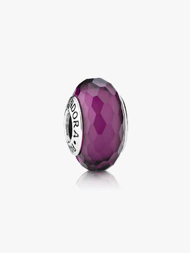 Abstract faceted silver charm with purple murano glass