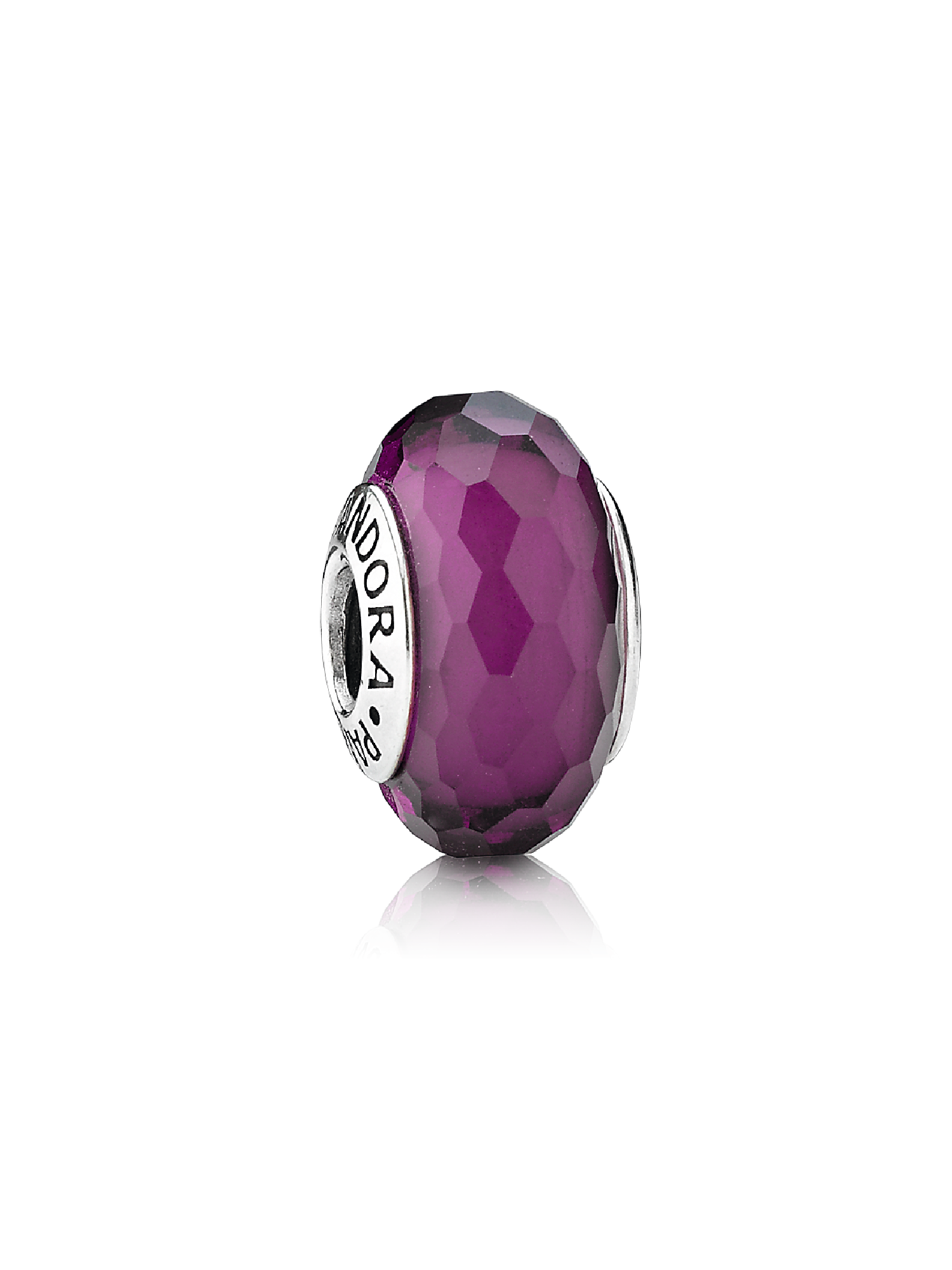 Abstract faceted silver charm with purple murano glass