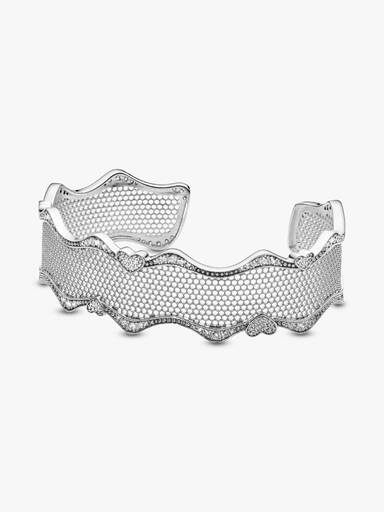Lace silver bangle with clear cubic zirconia