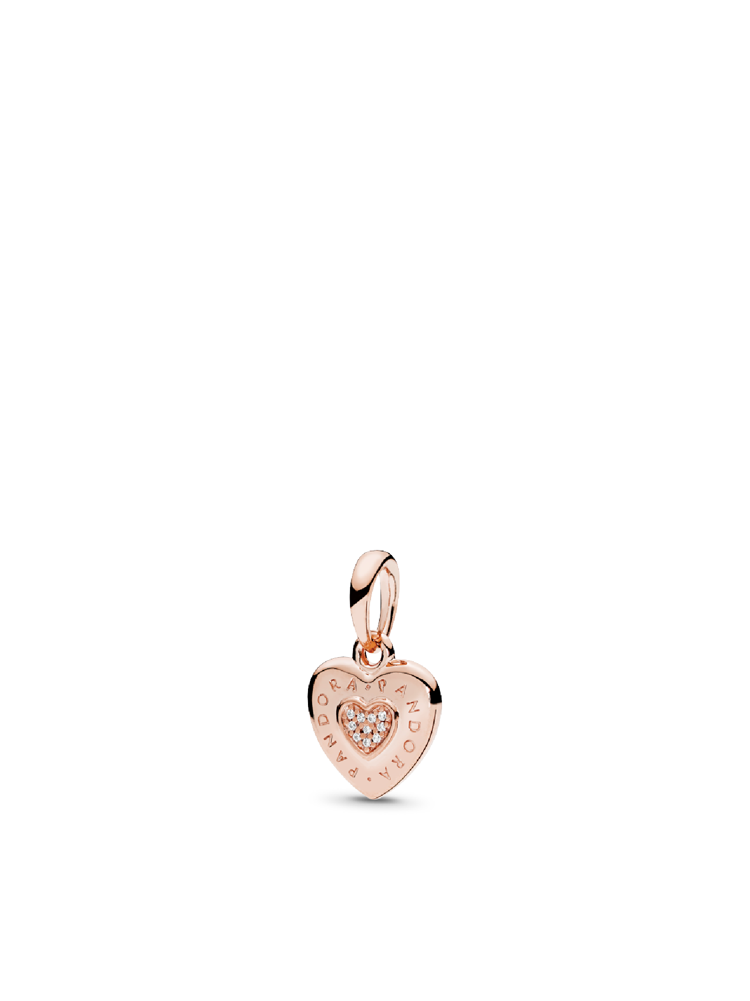 PANDORA Rose logo heart pendant with clear cubic zirconia