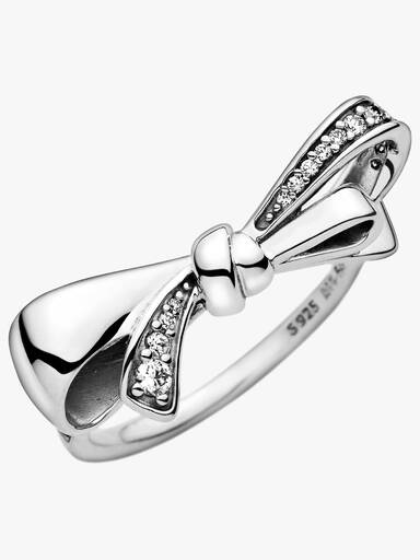 Bow silver ring with clear cubic zirconia