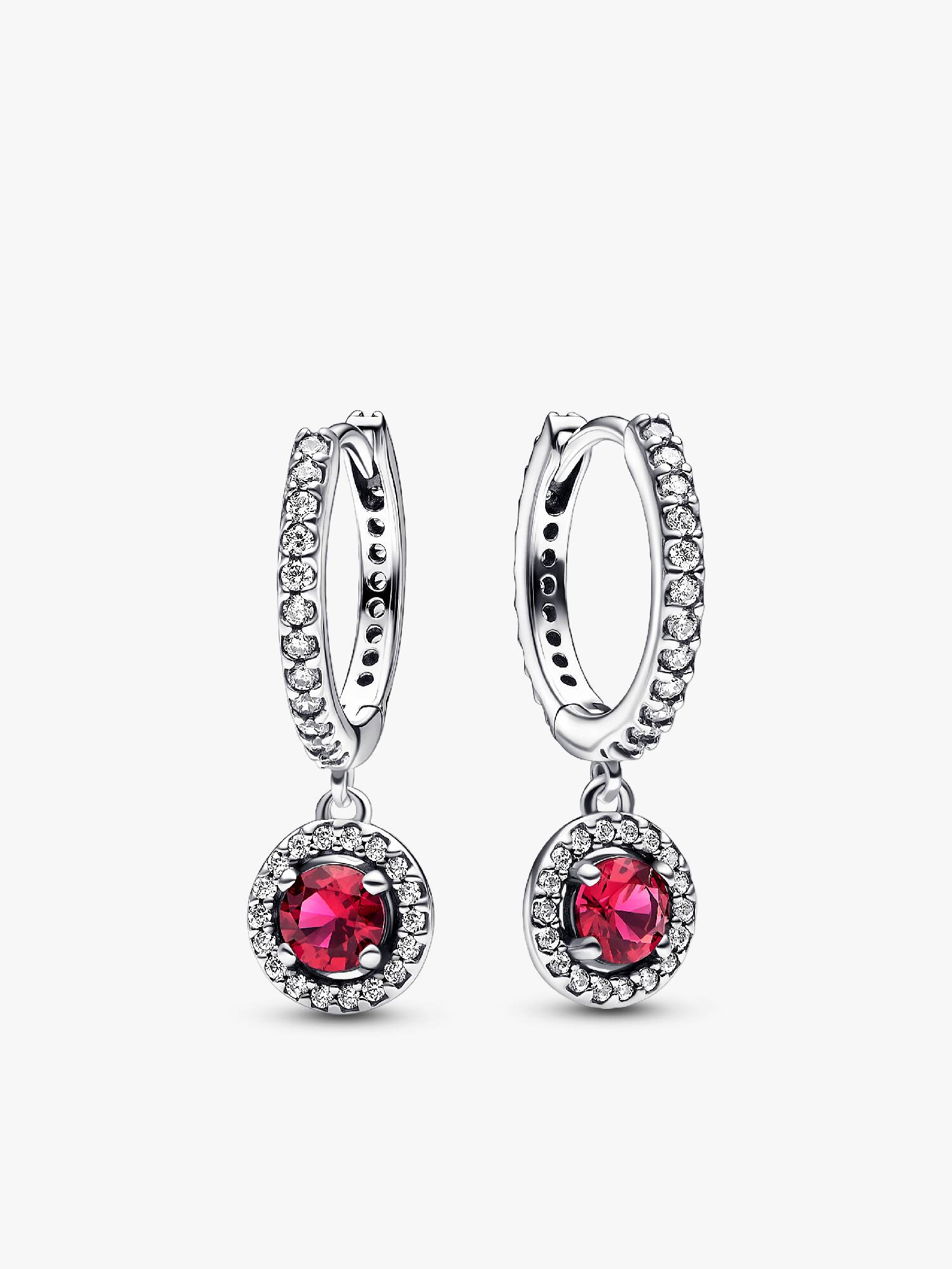 Sterling silver hoop earrings with cherries jubilee red crystal and clear cubic zirconia