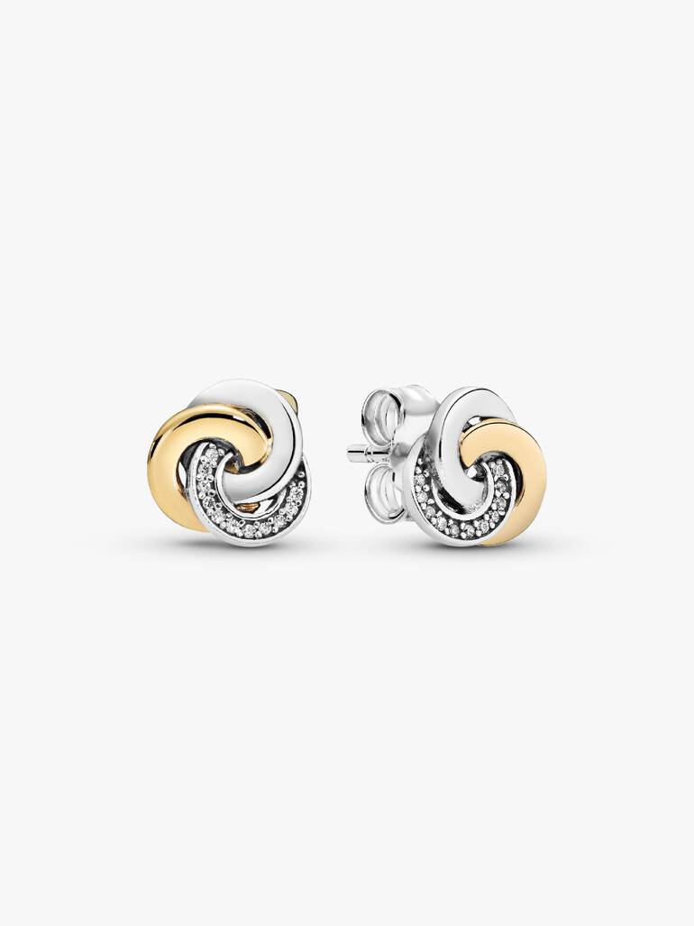 Silver stud earrings with 14k and clear cubic zirconia