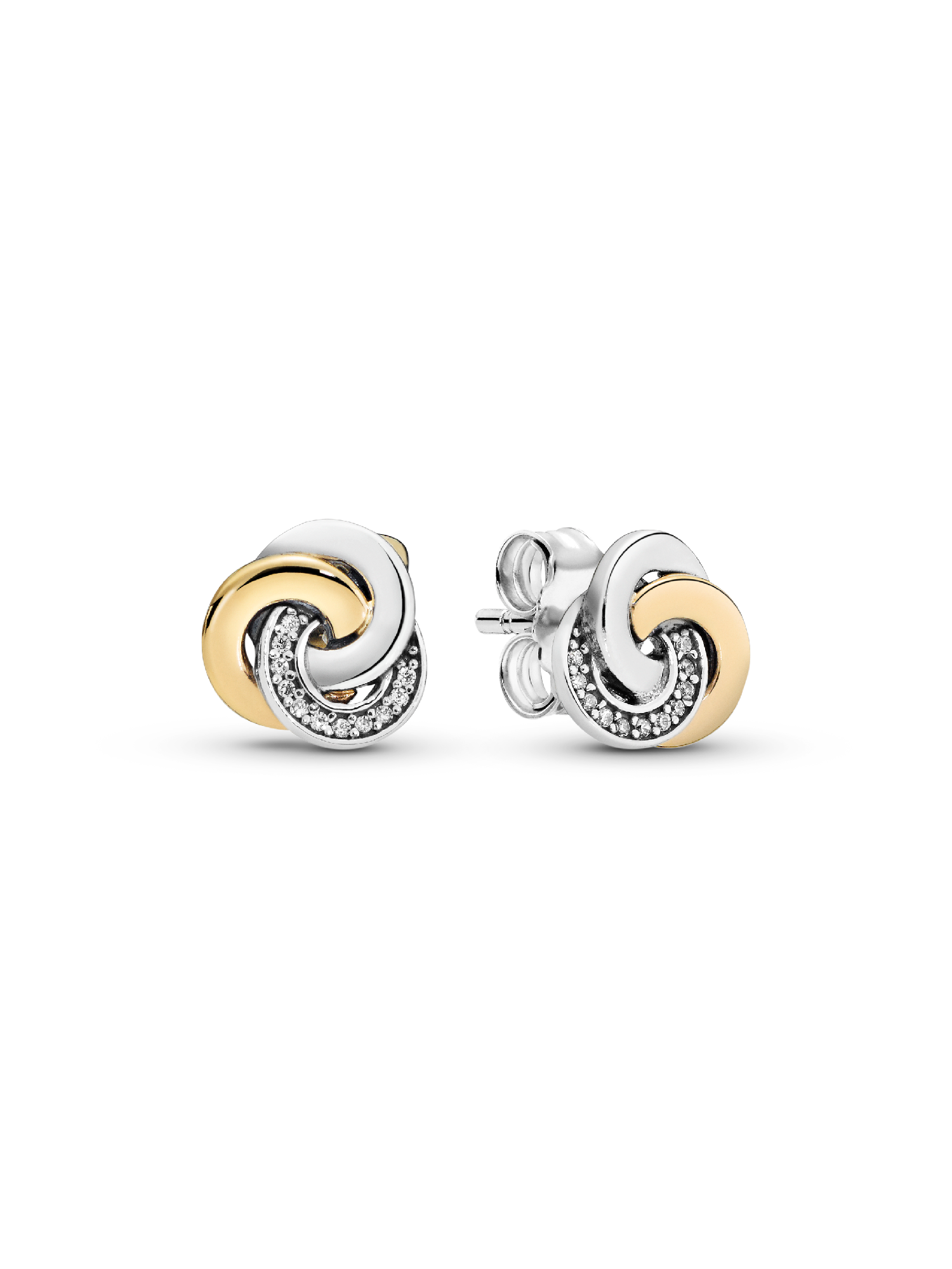 Silver stud earrings with 14k and clear cubic zirconia
