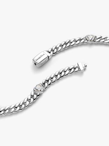 Pulseira Corrente Cubana com Corações Brilhantes