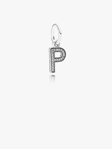 Letter P silver dangle with cubic zirconia