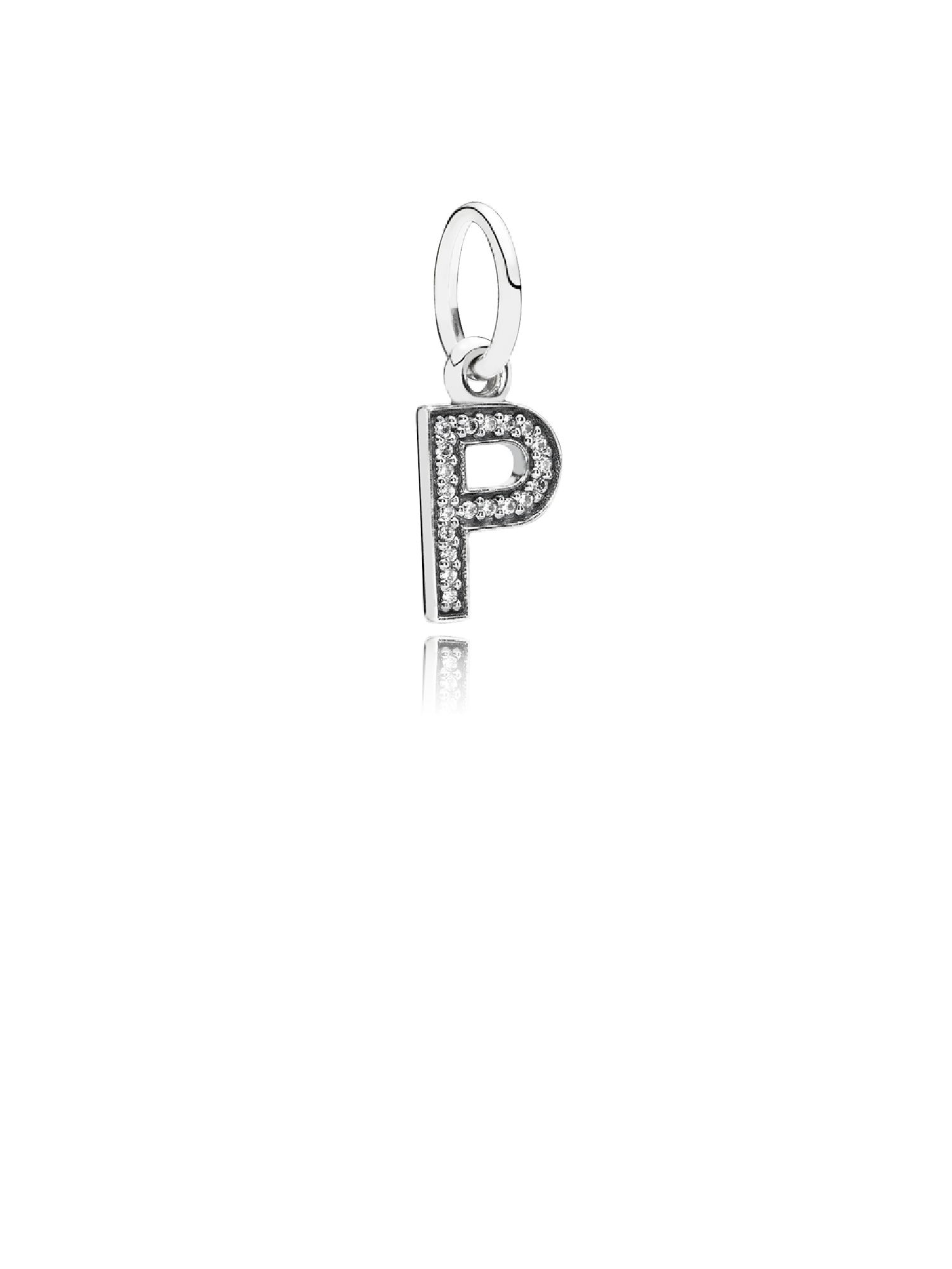 Letter P silver dangle with cubic zirconia