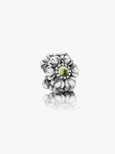 Birthstone flower August silver charm with peridot