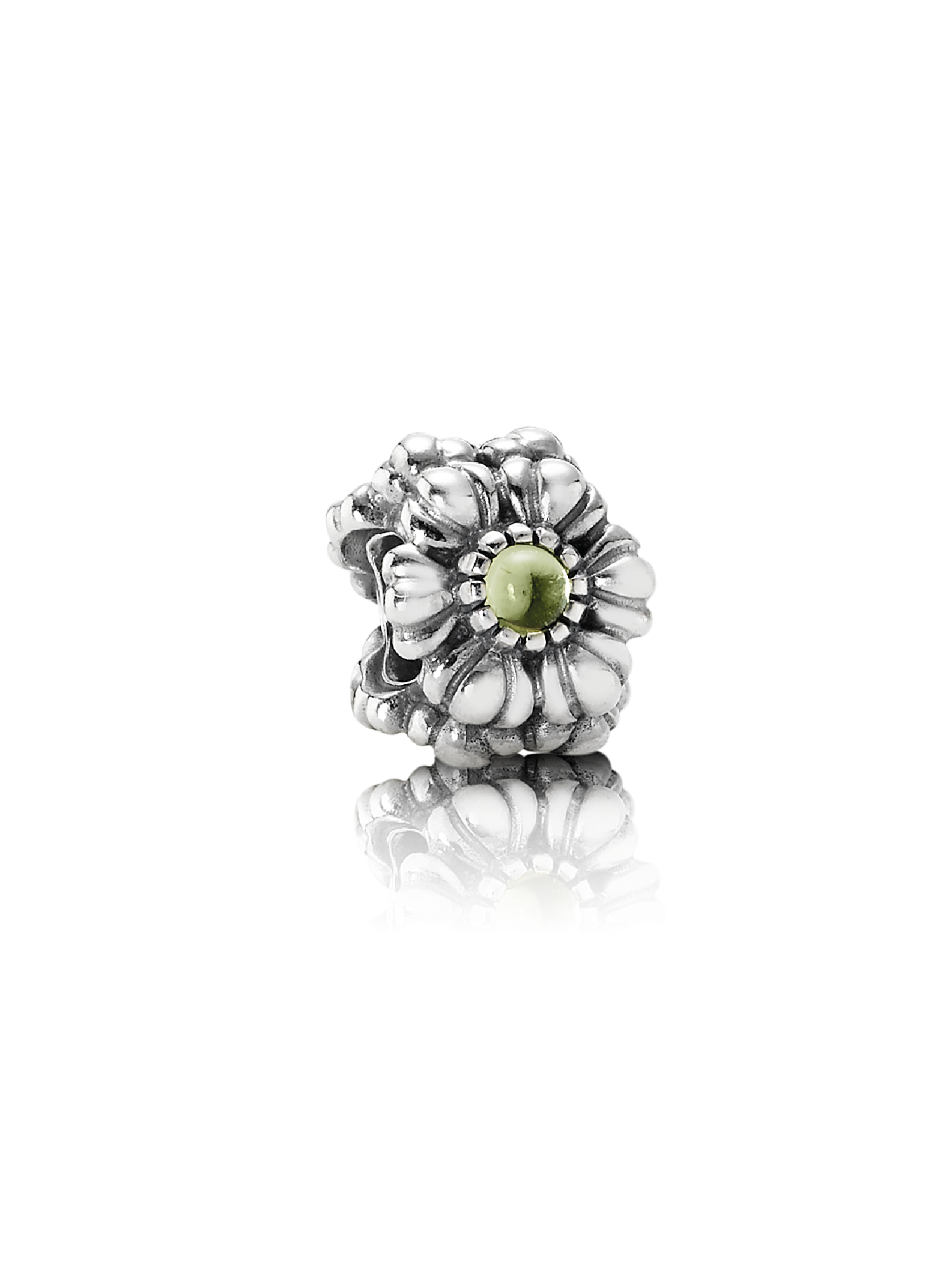 Birthstone flower August silver charm with peridot