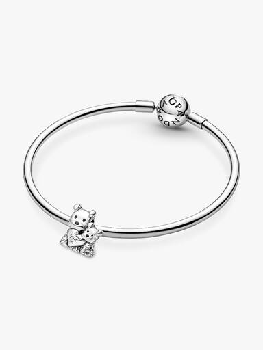 Mother dog and puppy sterling silver charm with black enamel