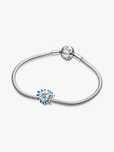 Daisy sterling silver charm with clear cubic zirconia and shaded blue enamel
