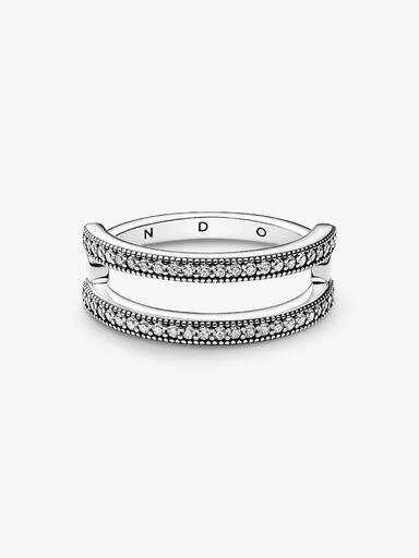 Anel de Doble Bandaa com Logotipo Y Pavê de Pandora Signature