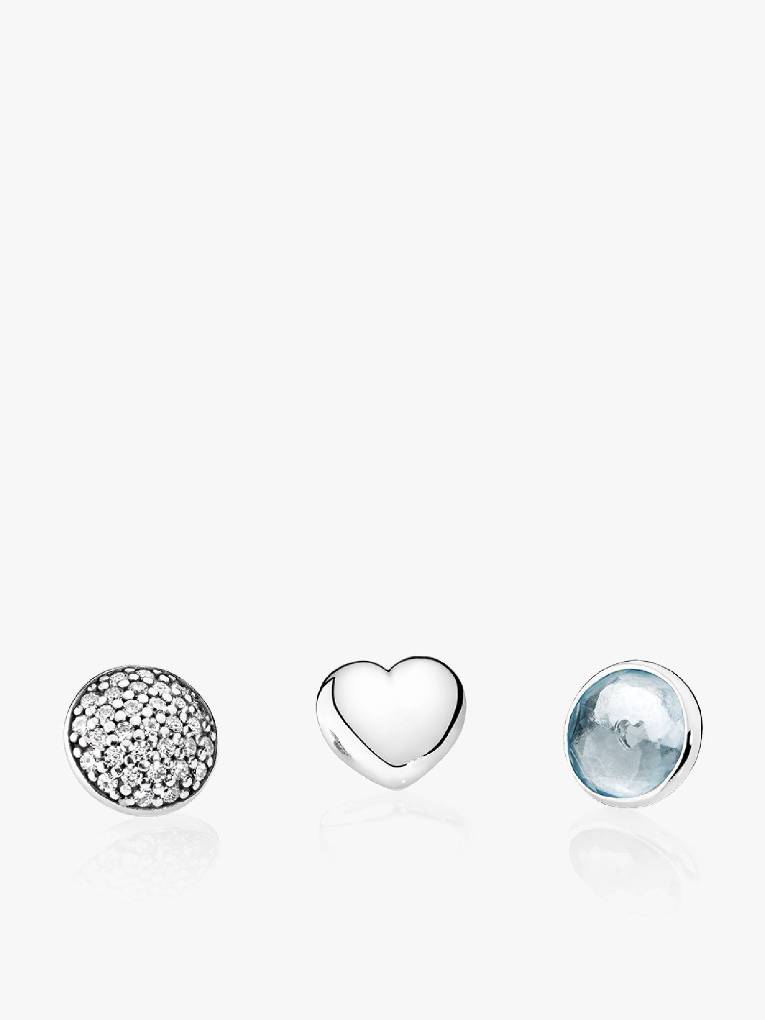 March petite elements pack in silver with heart, pave droplet with clear CZ and aqua blue crystal droplet