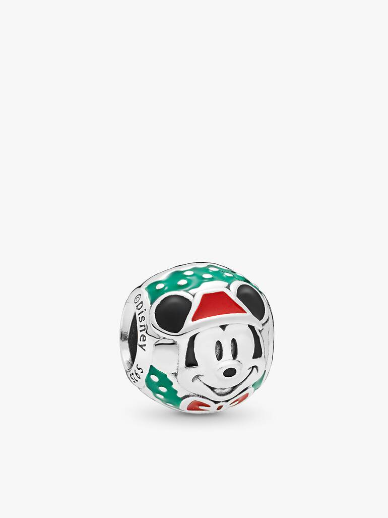 Disney Mickey Santa silver charm with green, red and black enamel