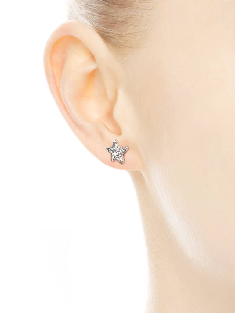 Starfish silver stud earrings with clear cubic zirconia