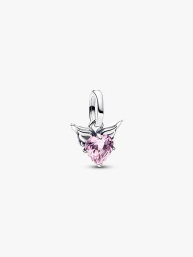 Mini Charm Pendente Coração Rosa com Asas