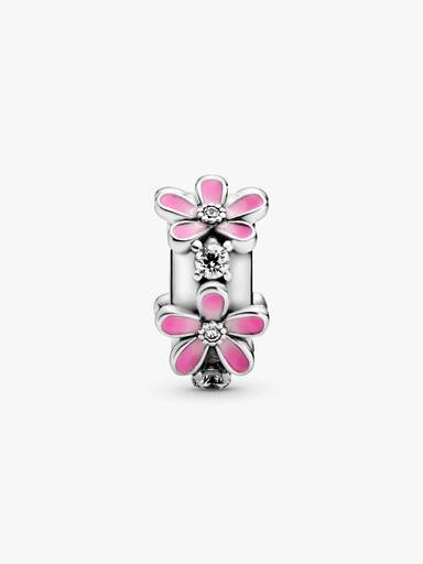 Daisy sterling silver clip with clear cubic zirconia, shaded pink enamel and silicone grip