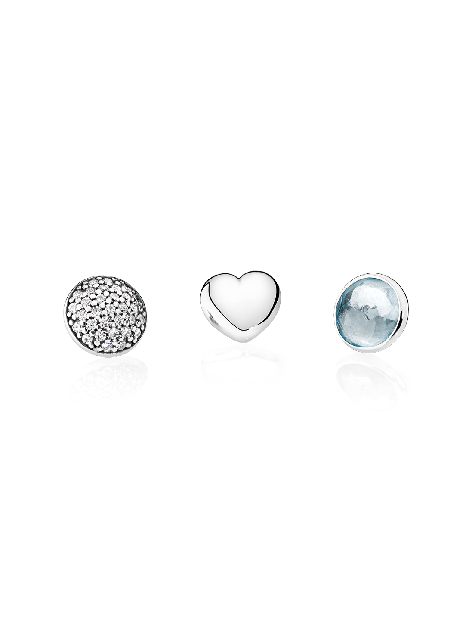 March petite elements pack in silver with heart, pave droplet with clear CZ and aqua blue crystal droplet
