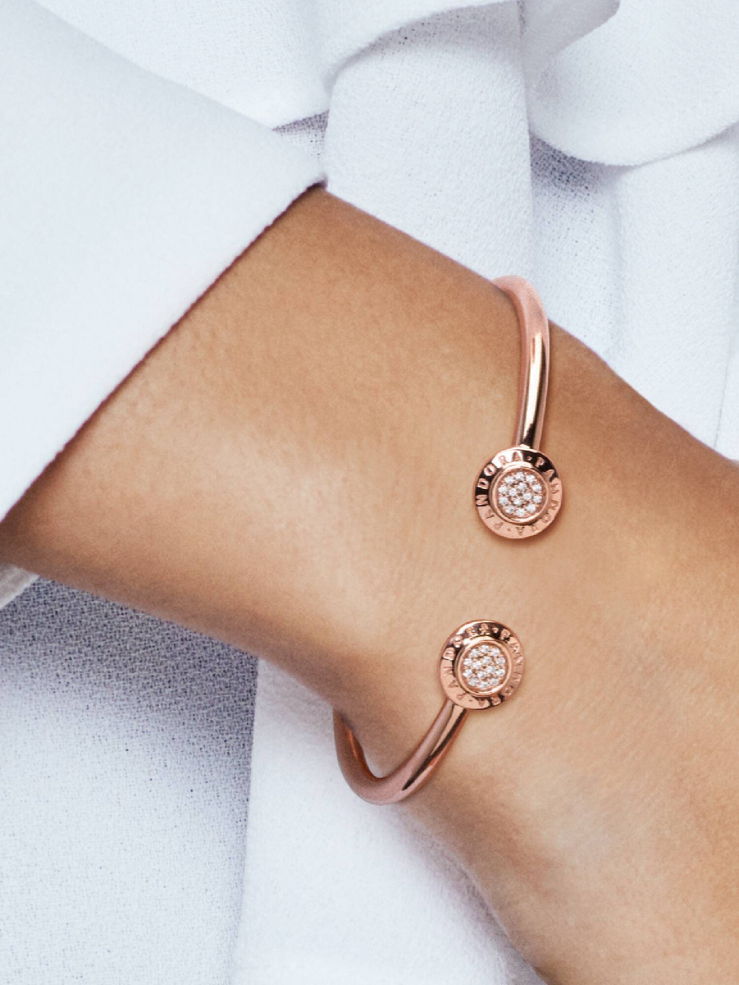 PANDORA Rose logo open bangle with clear cubic zirconia