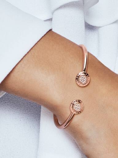 PANDORA Rose logo open bangle with clear cubic zirconia