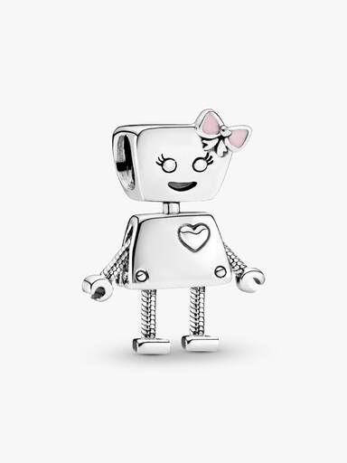 Robot girl silver charm with pink enamel