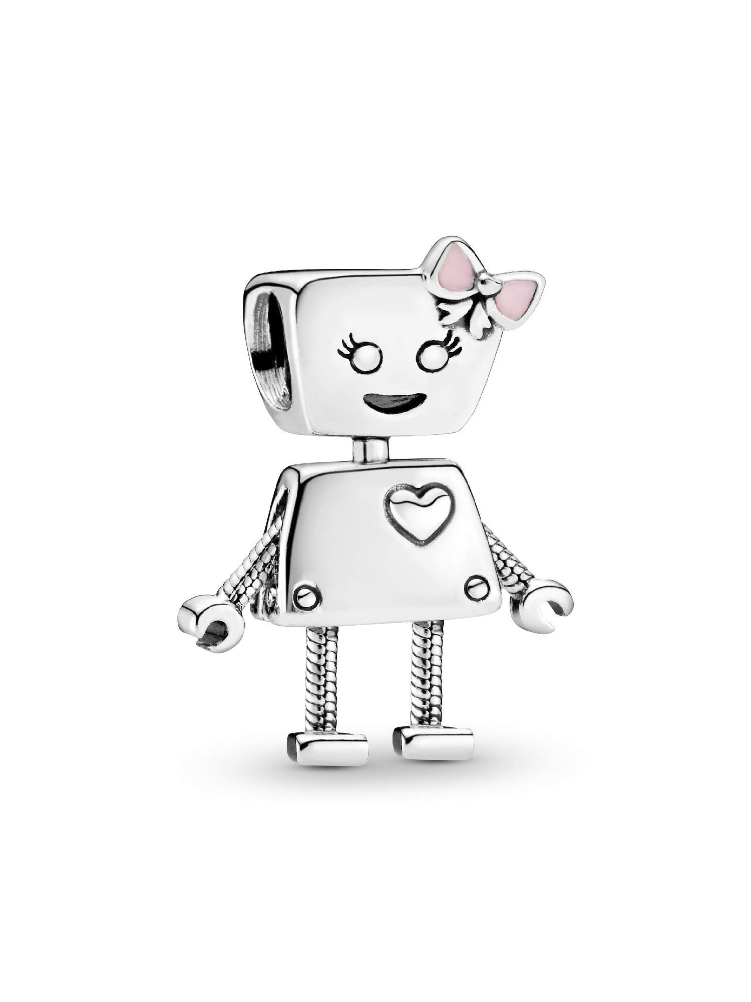 Robot girl silver charm with pink enamel