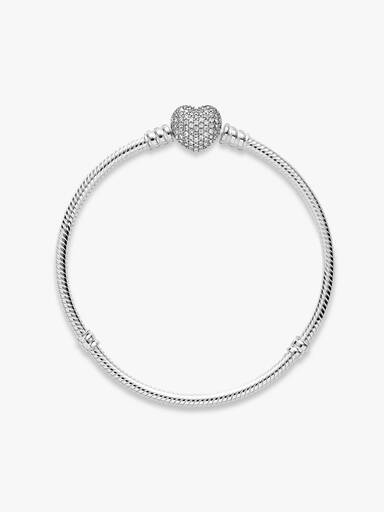 Pulseira Corrente Snake com Fecho de Coração em Pavé