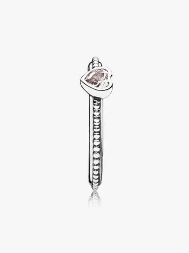 Heart silver ring with rose pink synthetic sapphire