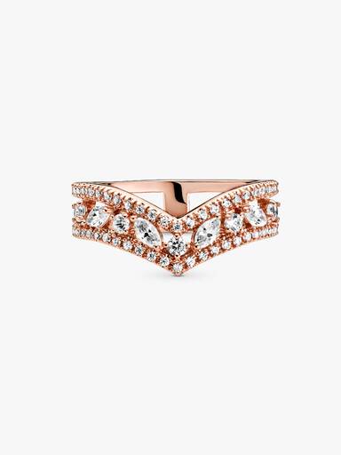 Wishbone 14k rose gold-plated ring with clear cubic zirconia