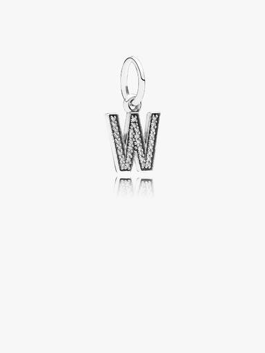 Letter W silver dangle with cubic zirconia