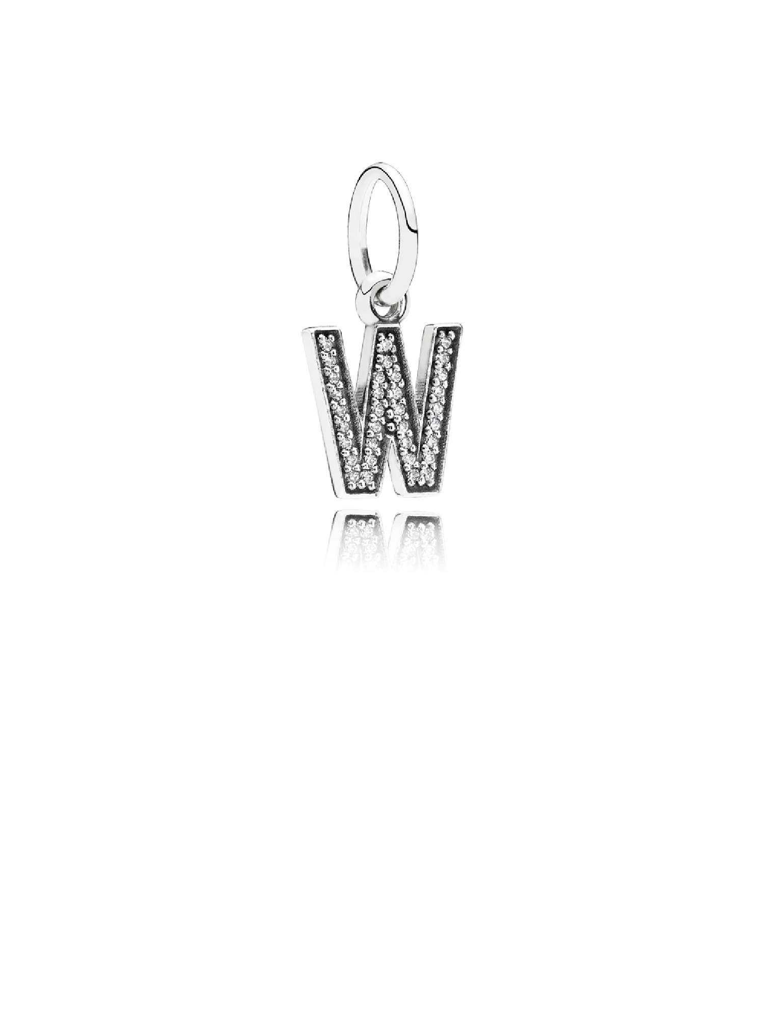 Letter W silver dangle with cubic zirconia