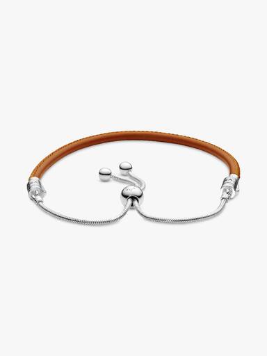 Pulseira em Couro Laranja Pandora Moments com Fecho Deslizante