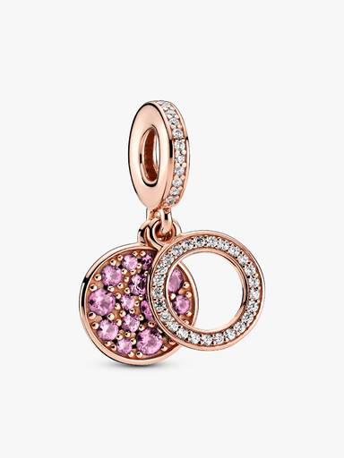 Circle and disc 14k rose gold-plated dangle with clear cubic zirconia and synthetic pink sapphire