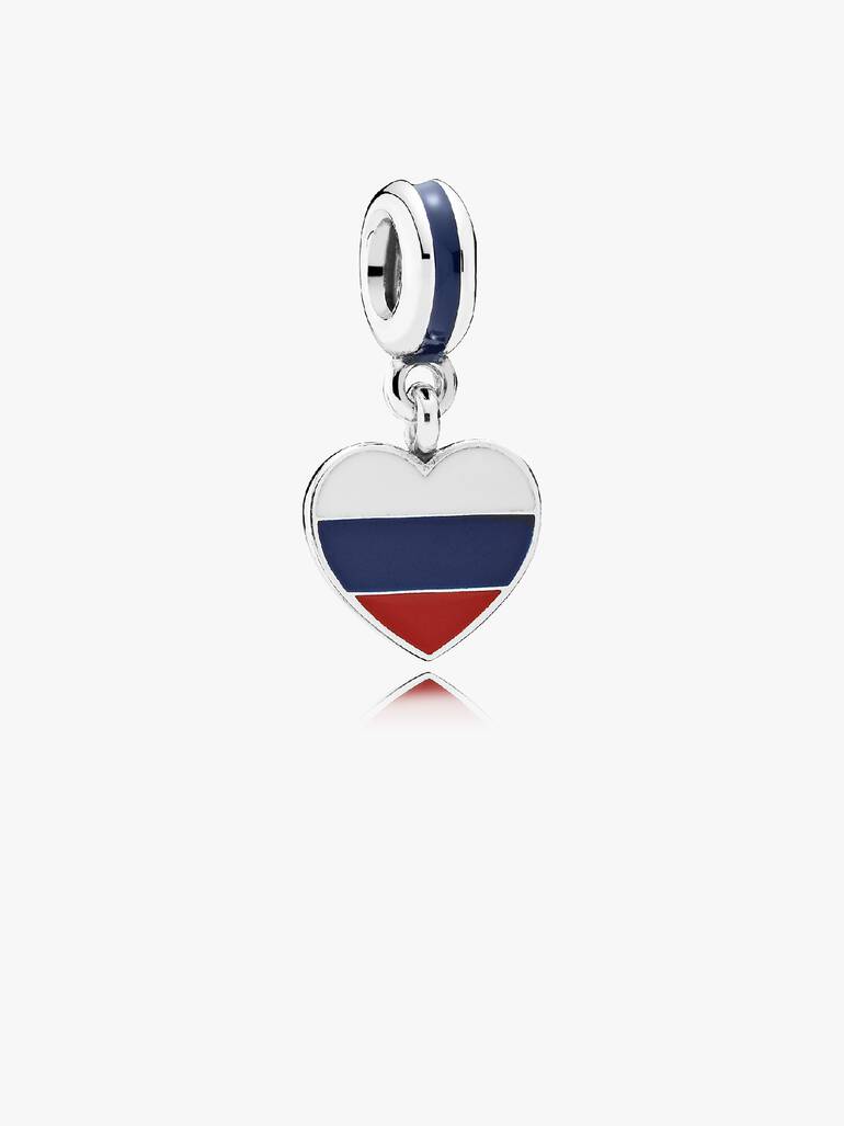 Russia heart flag silver dangle with white, blue and red enamel